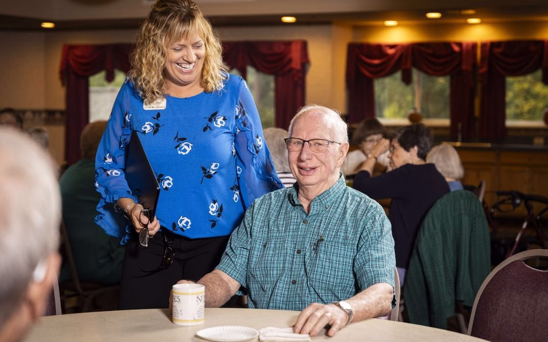 Coffee and conversation at the Village bistro at Willow Brook Village in Delaware, Ohio, where everyday small luxuries enrich the senior living experience.